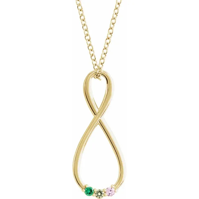14K Yellow Gold Infinity-Inspired Family Birthstone Necklace with 16" - 18" chain