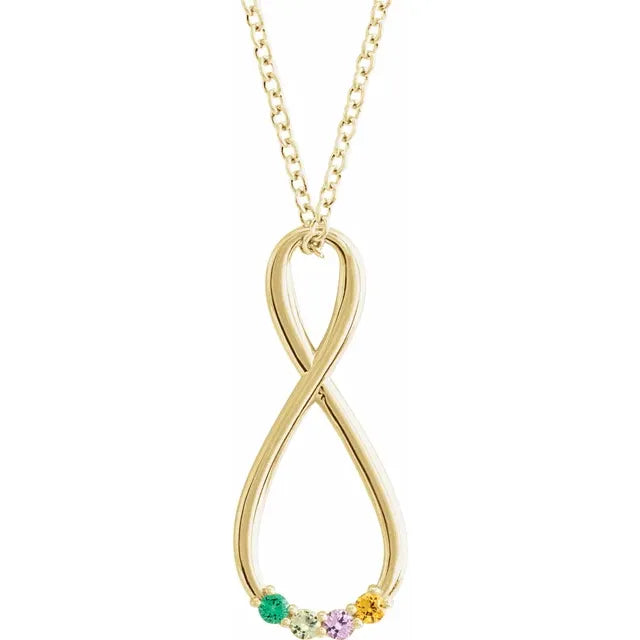 14K Yellow Gold Infinity-Inspired Family Birthstone Necklace with 16" - 18" chain