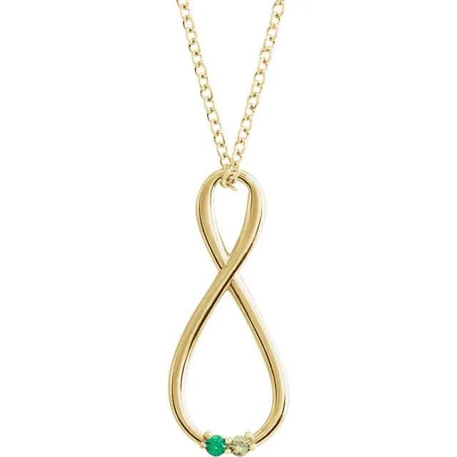 14K Yellow Gold Infinity-Inspired Family Birthstone Necklace with 16" - 18" chain