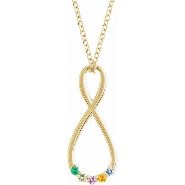 14K Yellow Gold Infinity-Inspired Family Birthstone Necklace with 16" - 18" chain