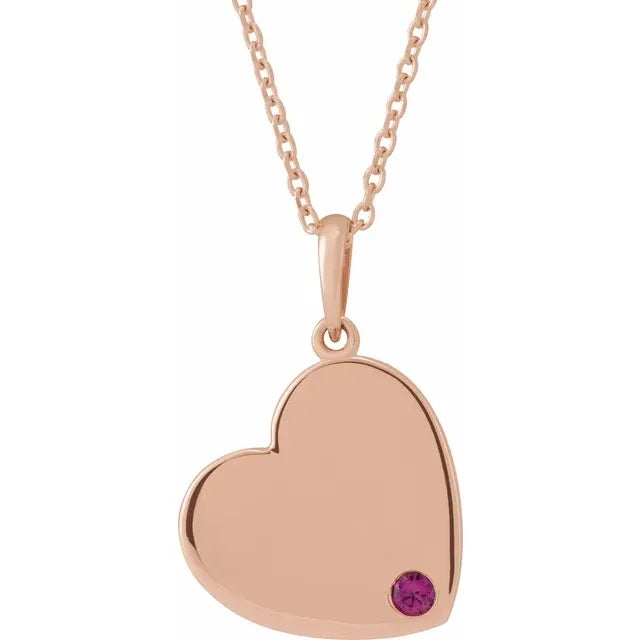 14K Rose Gold Family Heart 16-18" Birthstone Necklace