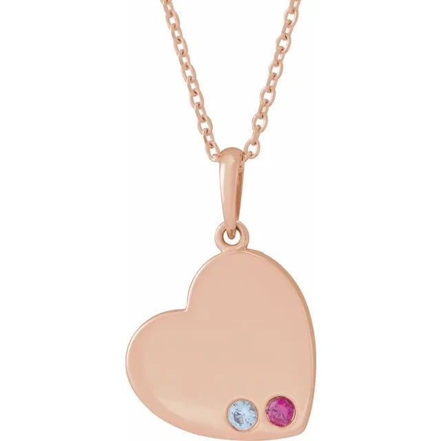 14K Rose Gold Family Heart 16-18" Birthstone Necklace