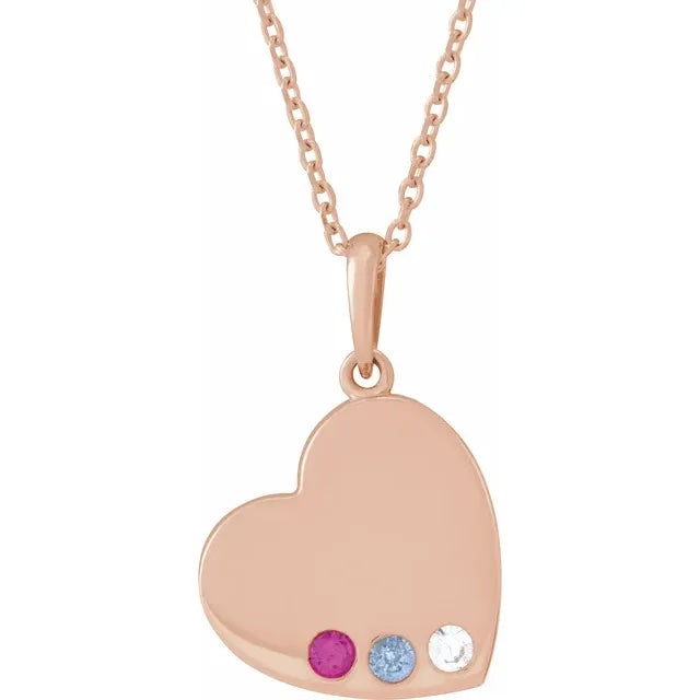 14K Rose Gold Family Heart 16-18" Birthstone Necklace