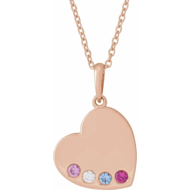 14K Rose Gold Family Heart 16-18" Birthstone Necklace