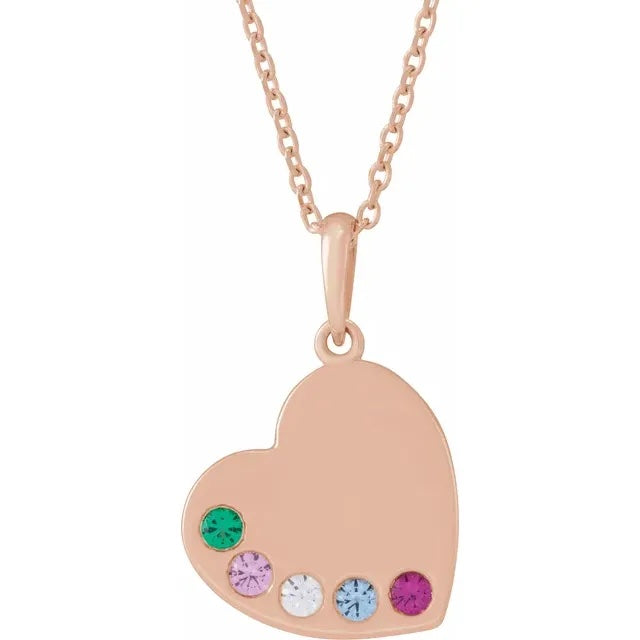 14K Rose Gold Family Heart 16-18" Birthstone Necklace