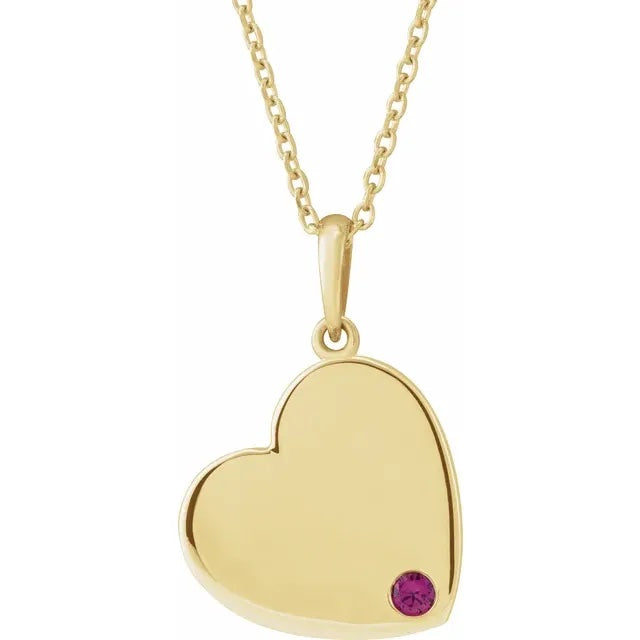 14K Yellow Gold Family Heart 16-18" Birthstone Necklace