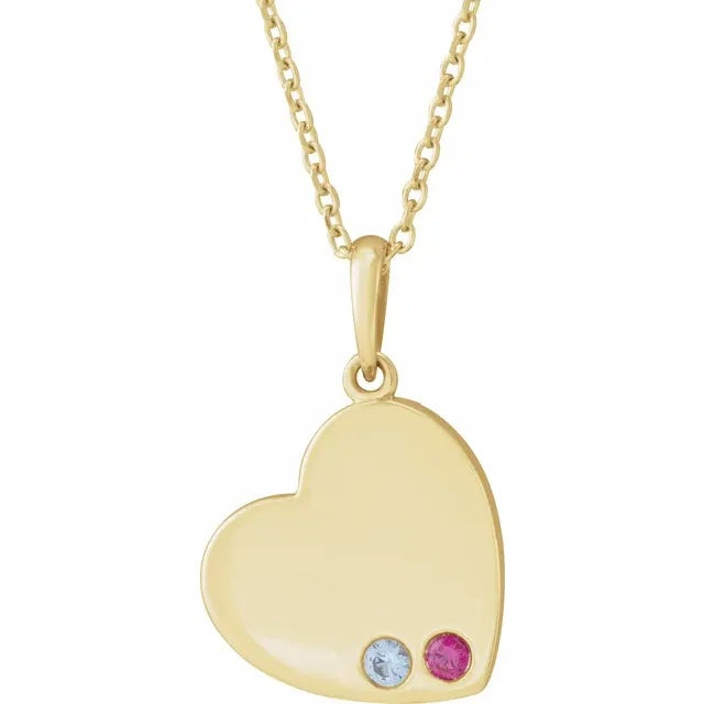 14K Yellow Gold Family Heart 16-18" Birthstone Necklace