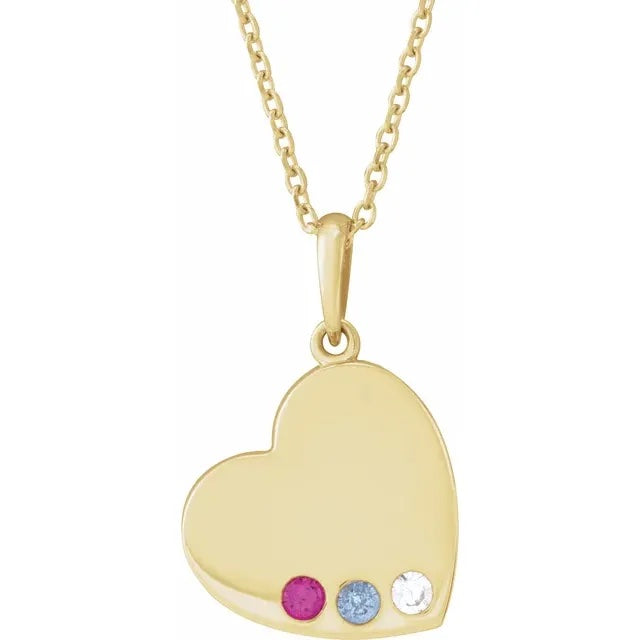 14K Yellow Gold Family Heart 16-18" Birthstone Necklace