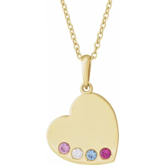 14K Yellow Gold Family Heart 16-18" Birthstone Necklace
