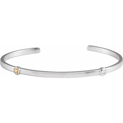 14K White Gold Family Birthstone Cuff Bracelet