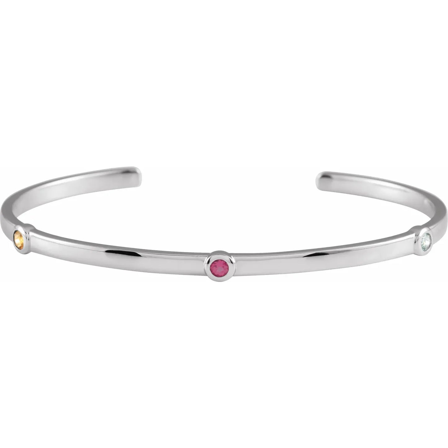 14K White Gold Family Birthstone Cuff Bracelet