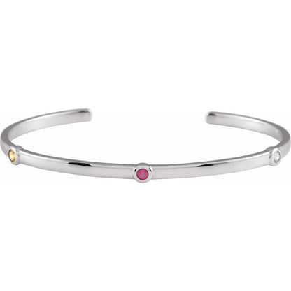 14K White Gold Family Birthstone Cuff Bracelet