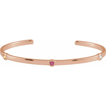 14K Rose Gold Family Birthstone Cuff Bracelet