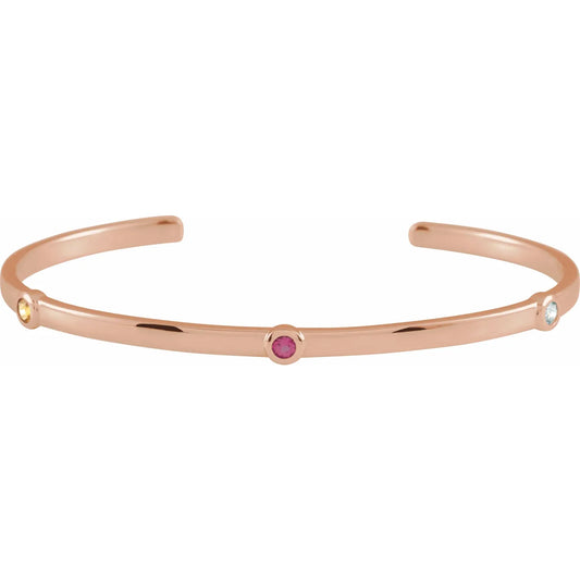 14K Rose Gold Family Birthstone Cuff Bracelet