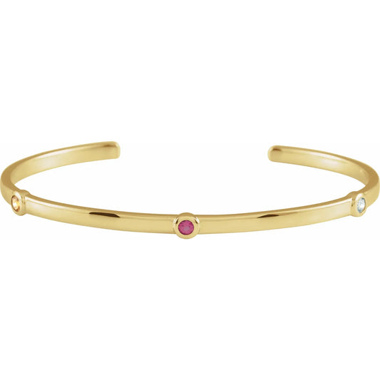 14K Yellow Gold Family Birthstone Cuff Bracelet
