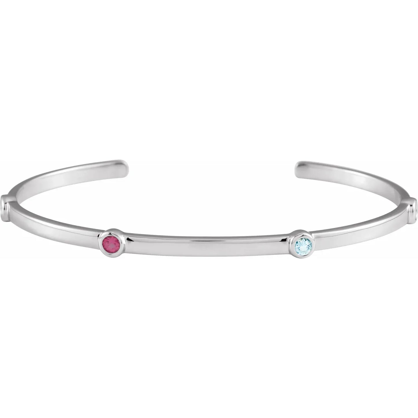 14K White Gold Family Birthstone Cuff Bracelet