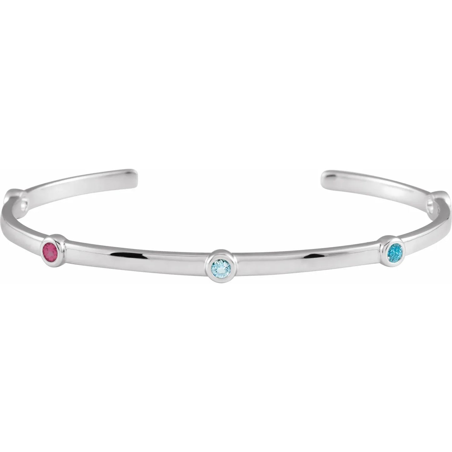 14K White Gold Family Birthstone Cuff Bracelet