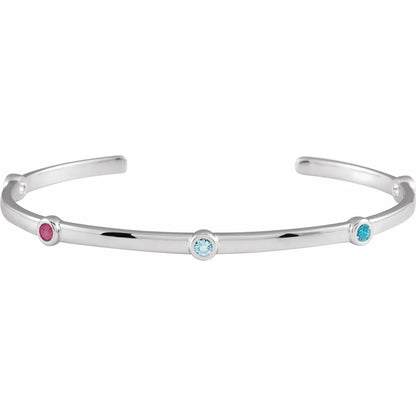 14K White Gold Family Birthstone Cuff Bracelet