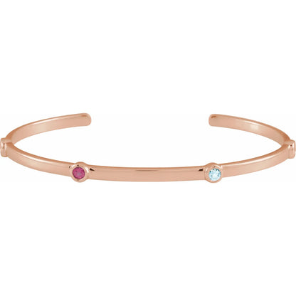 14K Rose Gold Family Birthstone Cuff Bracelet