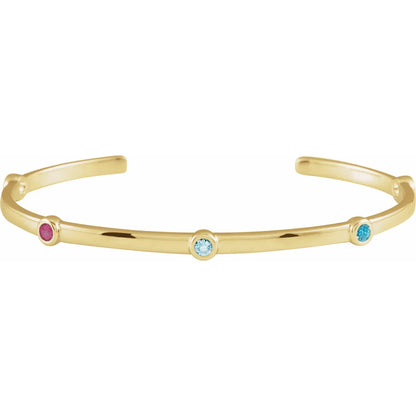 14K Yellow Gold Family Birthstone Cuff Bracelet