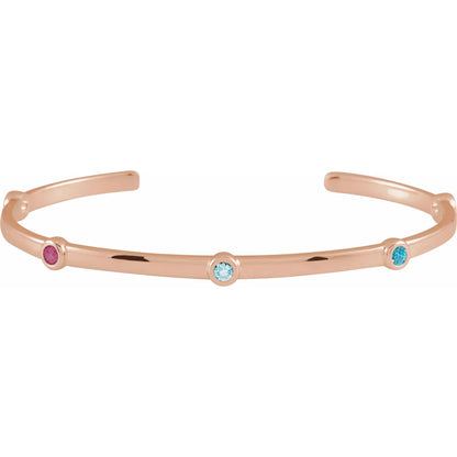 14K Rose Gold Family Birthstone Cuff Bracelet