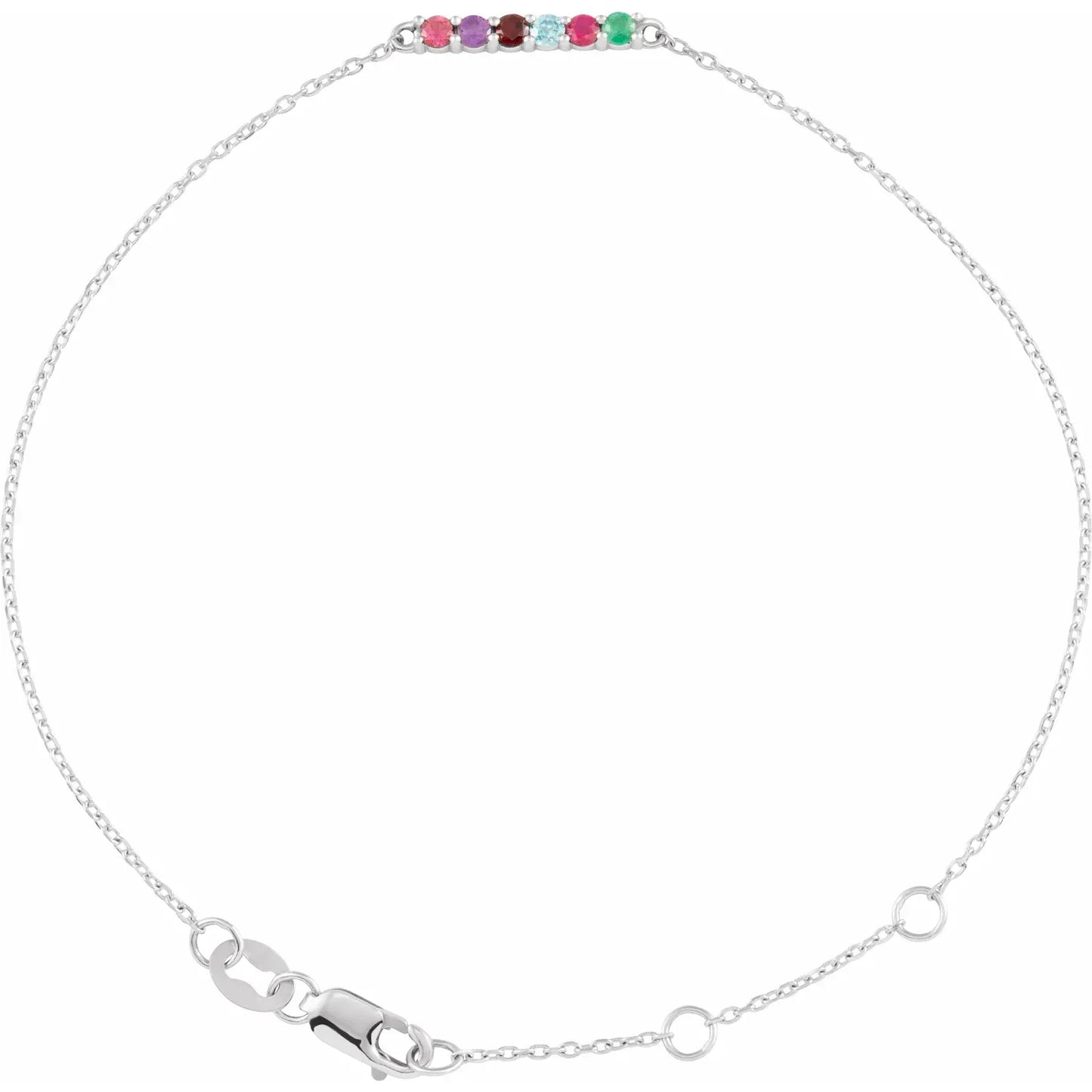 14K White Gold Family Birthstone 6 1/2 - 7 1/2 Inch Bracelet