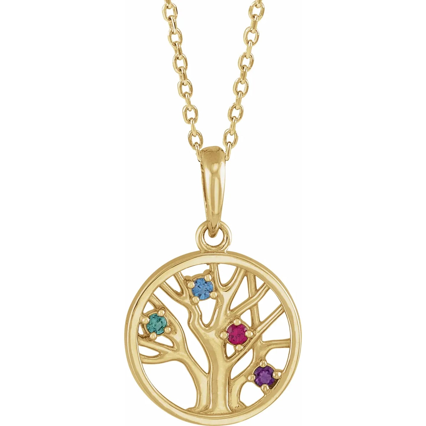 14K Yellow Gold 1.5 mm Round Family Tree 16-18" Necklace
