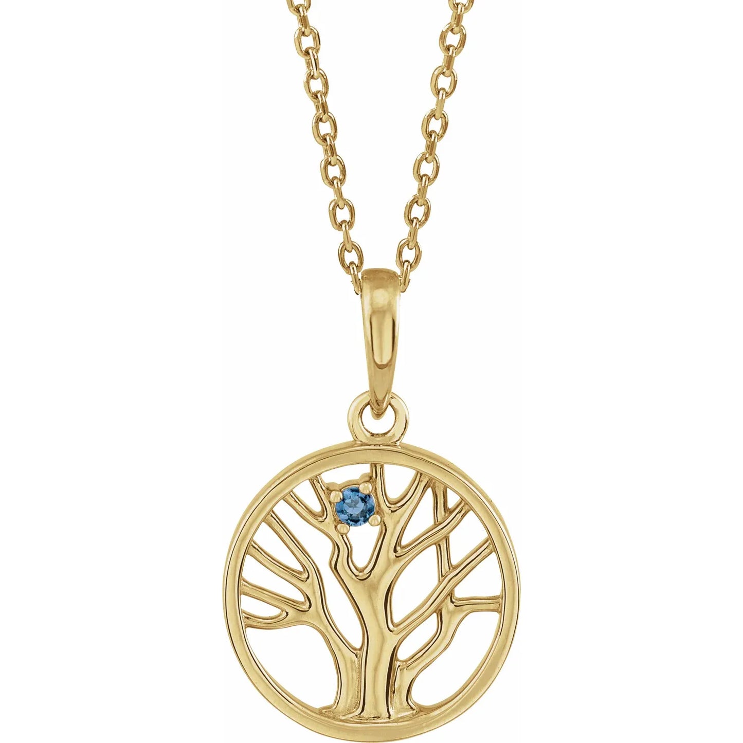 14K Yellow Gold 1.5 mm Round Family Tree 16-18" Necklace