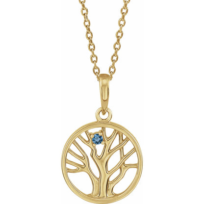 14K Yellow Gold 1.5 mm Round Family Tree 16-18" Necklace