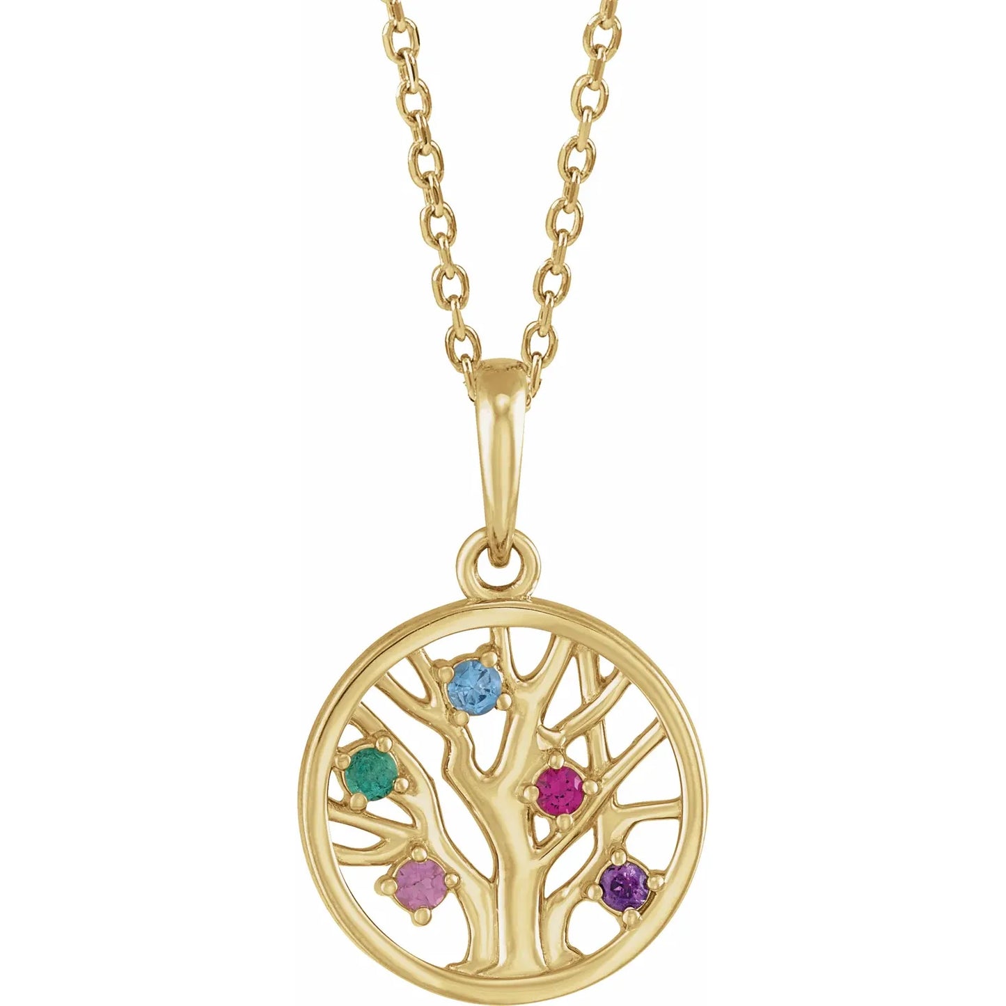 14K Yellow Gold 1.5 mm Round Family Tree 16-18" Necklace