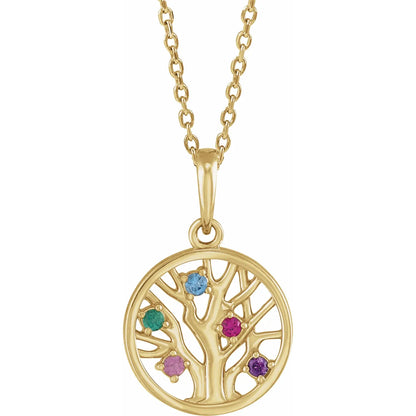 14K Yellow Gold 1.5 mm Round Family Tree 16-18" Necklace