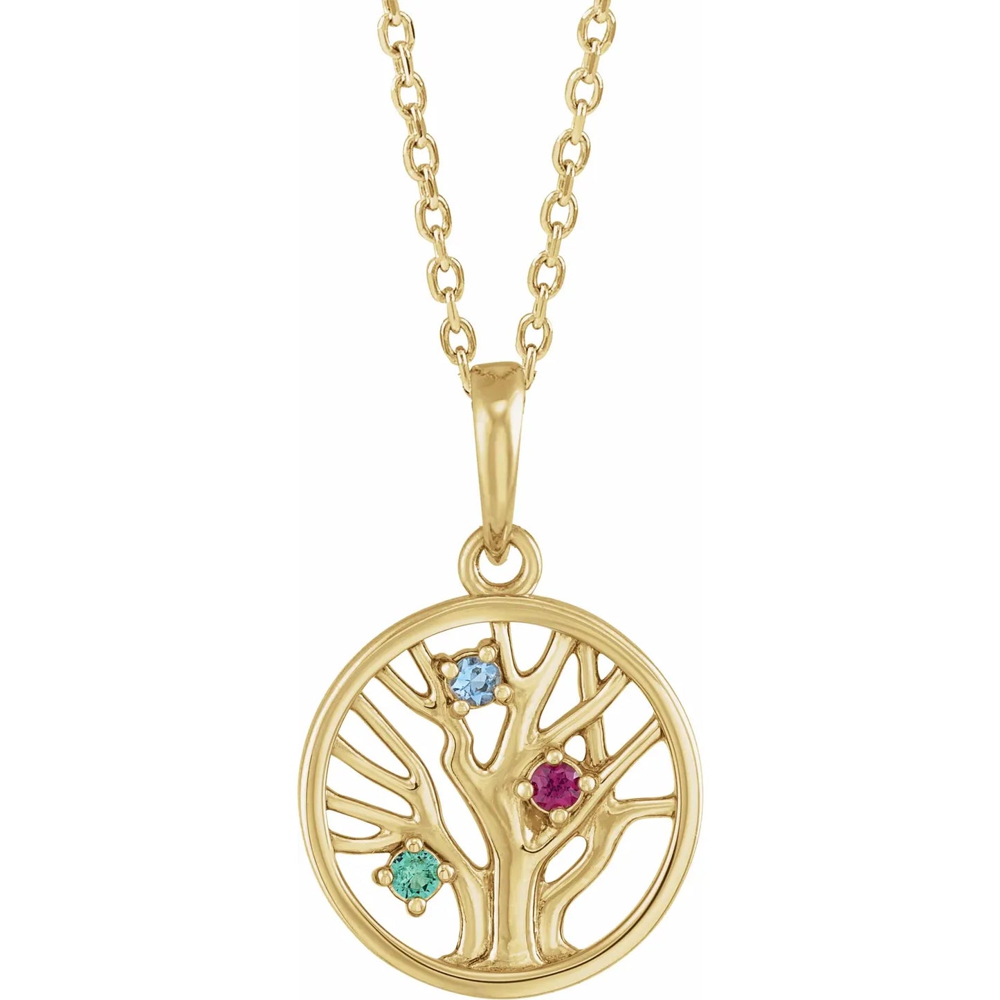 14K Yellow Gold 1.5 mm Round Family Tree 16-18" Necklace
