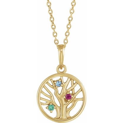 14K Yellow Gold 1.5 mm Round Family Tree 16-18" Necklace