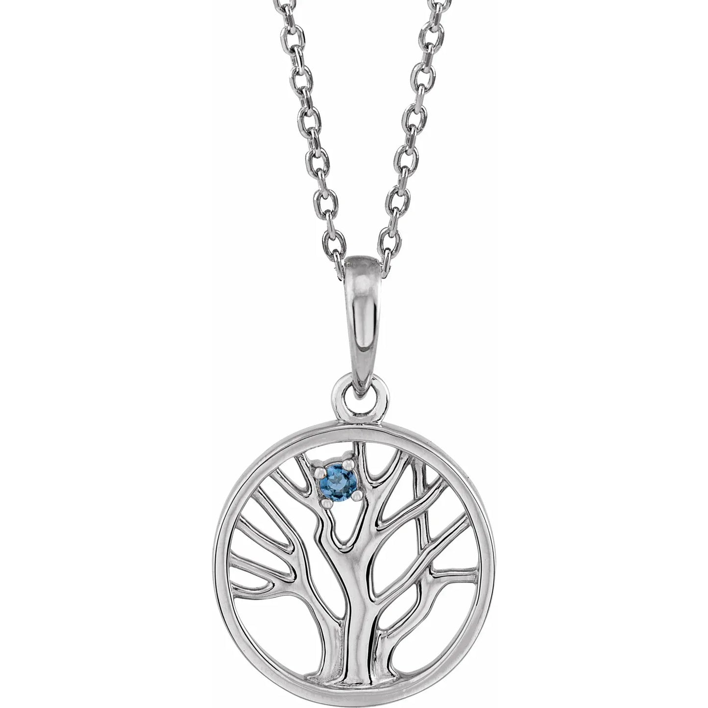 14K White Gold 1.5 mm Round Family Tree 16-18" Necklace