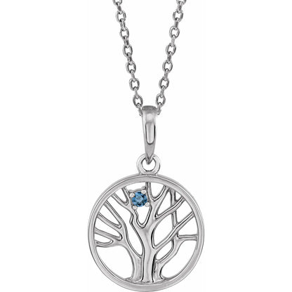 14K White Gold 1.5 mm Round Family Tree 16-18" Necklace