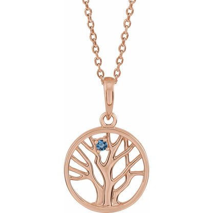 14K Rose Gold 1.5 mm Round Family Tree 16-18" Necklace