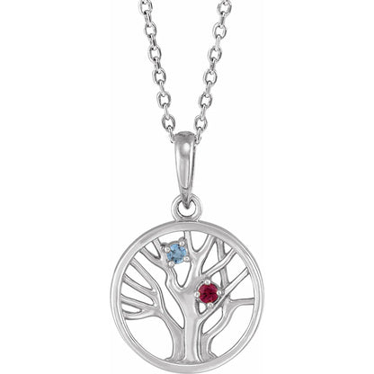 14K White Gold 1.5 mm Round Family Tree 16-18" Necklace