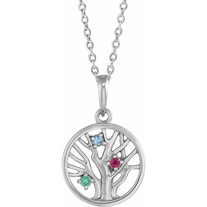 14K White Gold 1.5 mm Round Family Tree 16-18" Necklace
