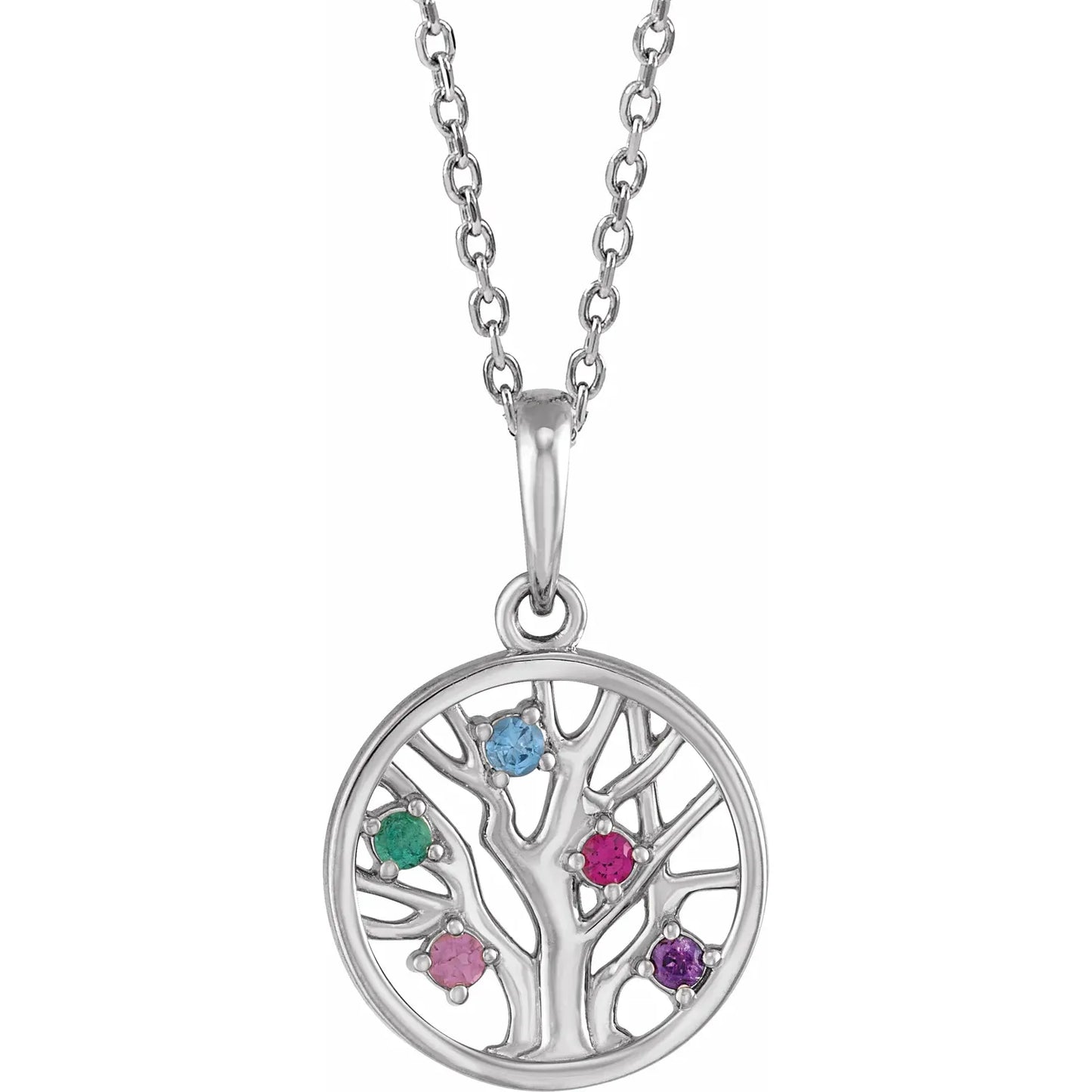 14K White Gold 1.5 mm Round Family Tree 16-18" Necklace