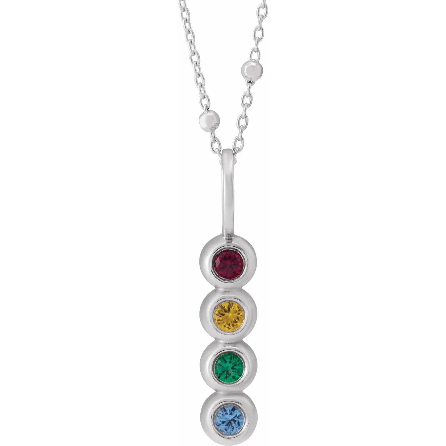 14K White Gold Vertical Family Bar 18" Necklace