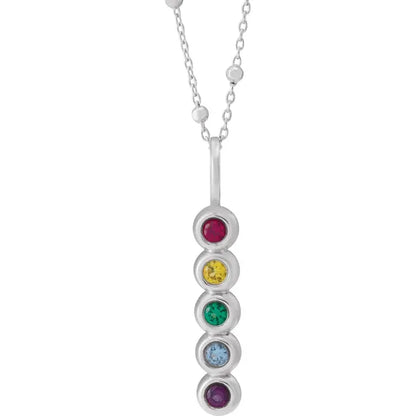 14K White Gold Vertical Family Bar 18" Necklace