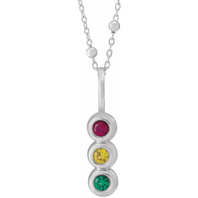 14K White Gold Vertical Family Bar 18" Necklace