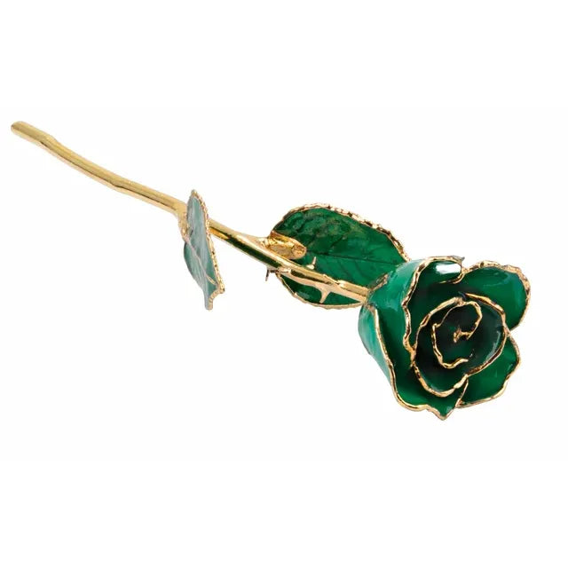 May Emerald Colored Lacquered Birthstone Rose with Gold Trim