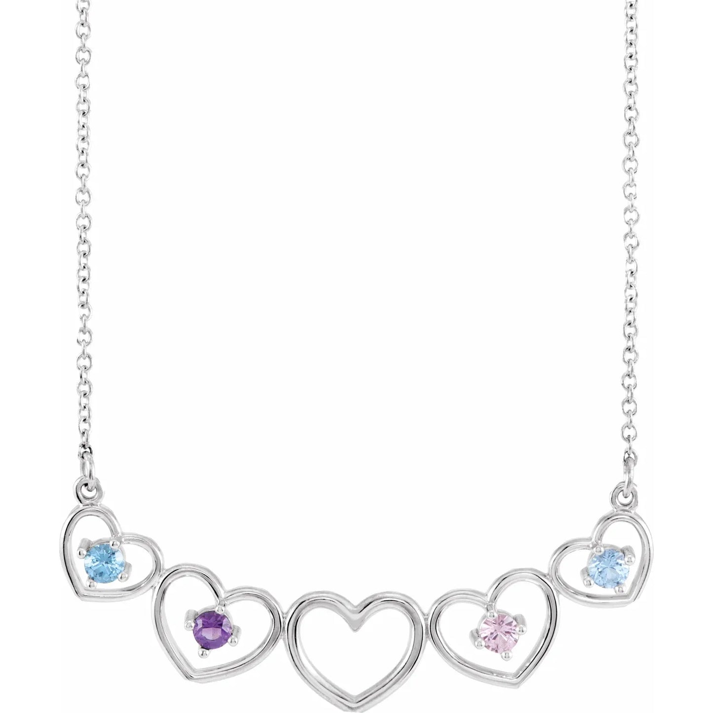 14K White Gold Connected Heart Family Necklace