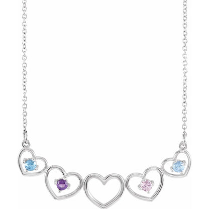 14K White Gold Connected Heart Family Necklace