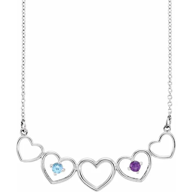 14K White Gold Connected Heart Family Necklace