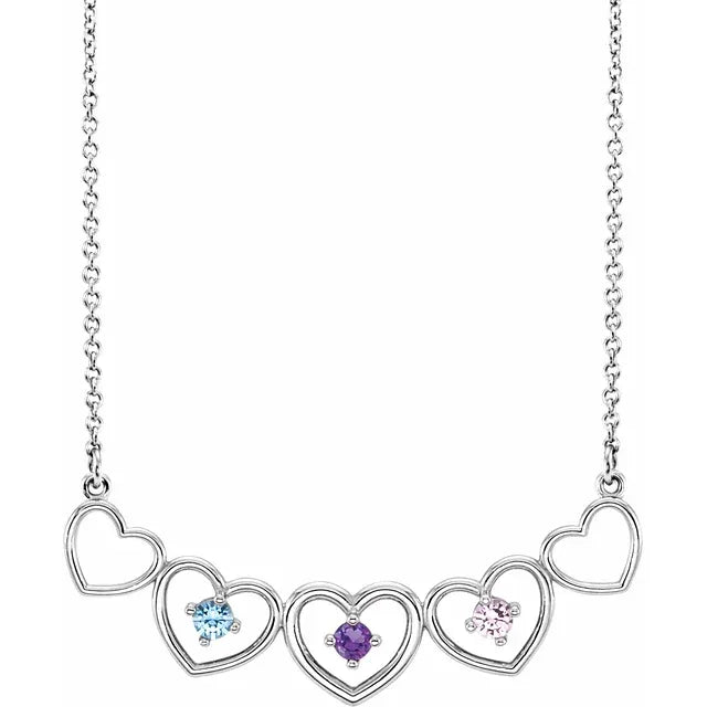 14K White Gold Connected Heart Family Necklace