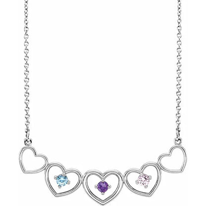 14K White Gold Connected Heart Family Necklace