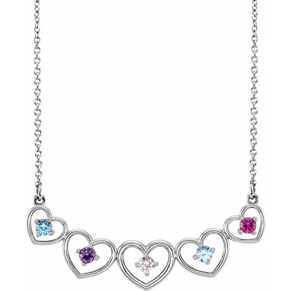 14K White Gold Connected Heart Family Necklace