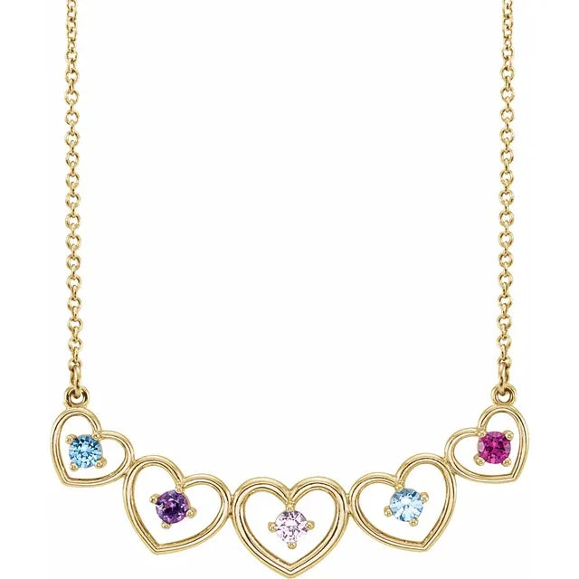 14K Yellow Gold Connected Heart Family Necklace